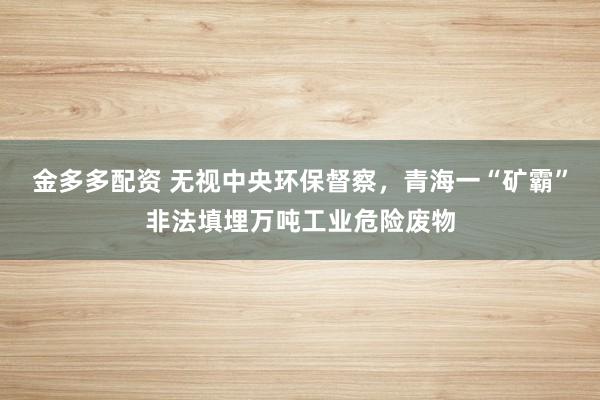 金多多配资 无视中央环保督察，青海一“矿霸”非法填埋万吨工业危险废物