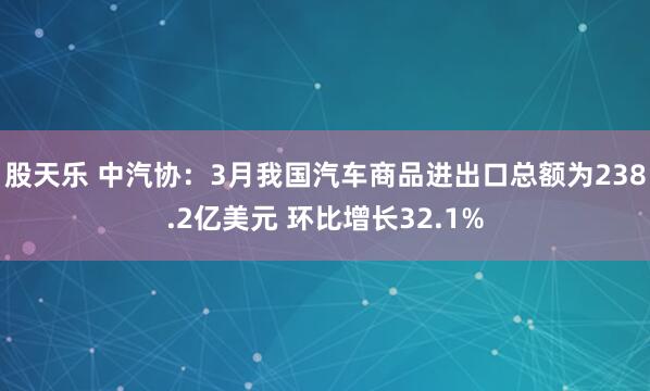 股天乐 中汽协：3月我国汽车商品进出口总额为238.2亿美元 环比增长32.1%