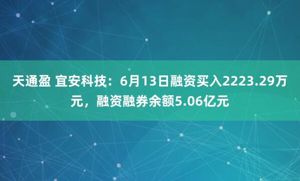 天通盈 宜安科技：6月13日融资买入2223.29万元，融资融券余额5.06亿元